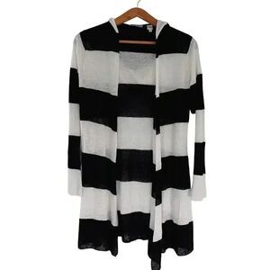 Acrobat Black and White Striped Linen Cardigan Long Sleeve Women's Size S
